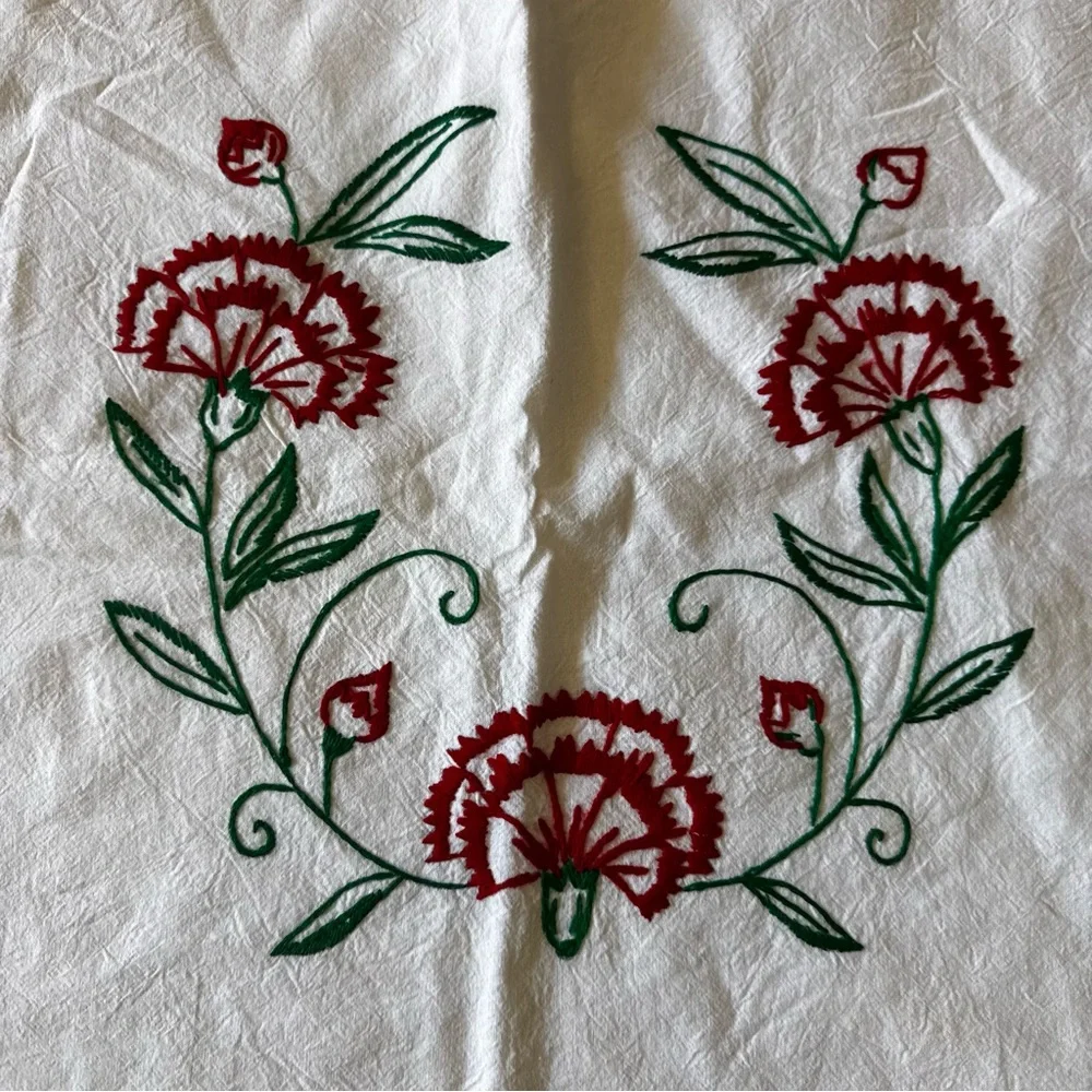 Embroidered Floral White red pillow shams vintage set of 2